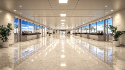 Obraz premium Modern Airport Terminal Corridor with Ocean View