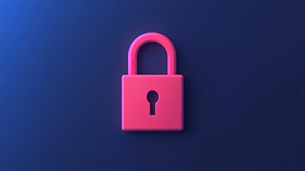 Fototapeta premium Register verification concept, A vivid pink padlock with a keyhole against a dark blue background, symbolizing security and protection.