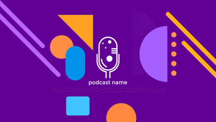 ABSTRACT TEMPLATE PODCAST FLAT PURPLE COLOR BACKGROUND WITH GEOMETRIC SHAPES DESIGN VECTOR. GOOD FOR COVER, BANNER, WEB,SOCIAL MEDIA