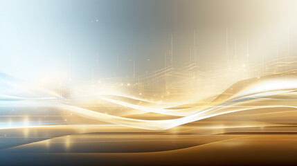 Smart golden city concept with abstract digital line waves cover river on megapolis city 