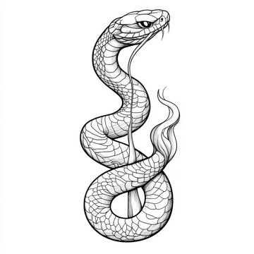 recommend clip art: A black and white illustration of a snake with its head raised, facing to the right, and its body curled in a 'S' shape.