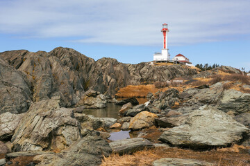 Cape Forchu Lighthouse in Yarmouth, Nova Scotia, Canada, Overlooking the Atlantic Ocean