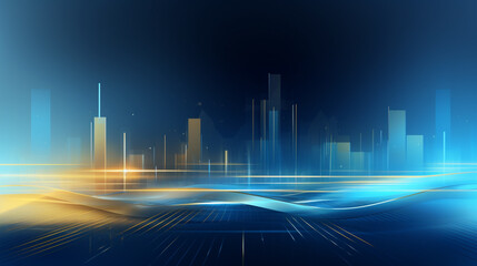 Abstract futuristic city with modern skyscrapers illuminated. Blur city background