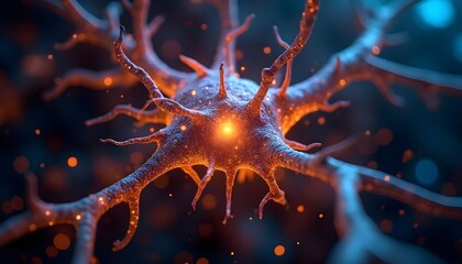 TLuminous blue and orange neural networks or synaptic connections