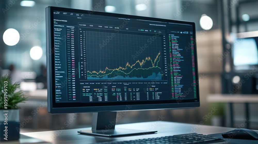 Aufkleber A close-up of a computer screen displaying complex data visualizations focused on analyzing stock market volatility and risk factors