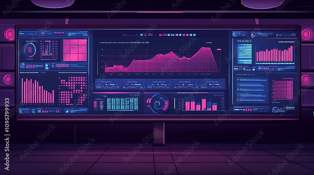 Aufkleber a futuristic dashboard displaying various data visualizations and analytics.