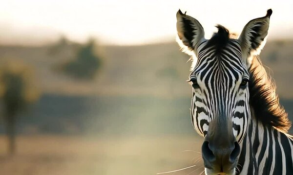 A zebra is looking at the camera with its ears up