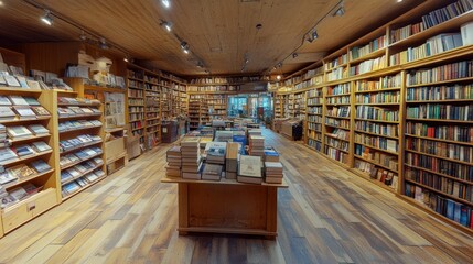 Fototapeta premium Interior of a bookstore with bookshelves.