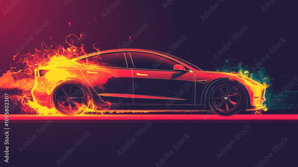 Poster a visual representation of the risks of electric vehicle battery overheating, with a focus on the im