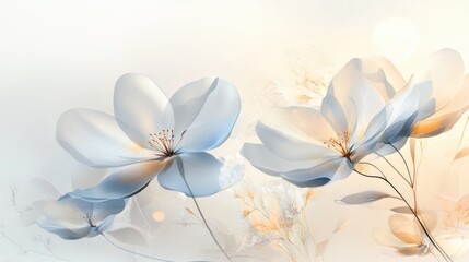 Naklejka premium Enchanting scene with transparent flowers on a light background, creating a dreamy, ethereal effect