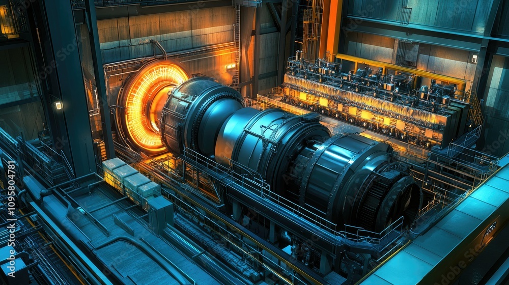 Aufkleber The turbine generator system linked to a small modular reactor (SMR), efficiently converting steam into electricity in a clean energy plant