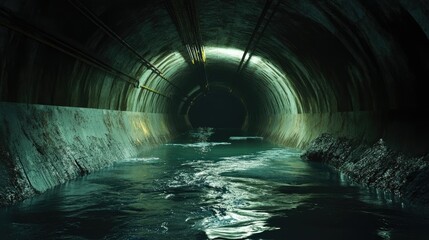 Naklejka premium Waterproofing techniques being applied to tunnels being built under a river, ensuring robust construction for future transportation and utility systems