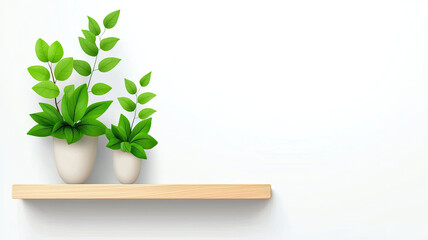 Indoor plants on minimalist wooden shelf create serene atmosphere