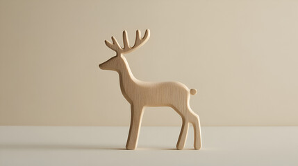 Decorative wooden reindeer figure on neutral background home decor minimalist setting artistic perspective holiday theme - Powered by Adobe