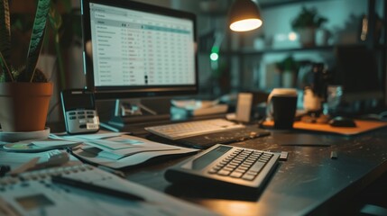 Naklejka premium Streamlined Medical Coding: Calculating Accounts in a Sophisticated Black Office Space