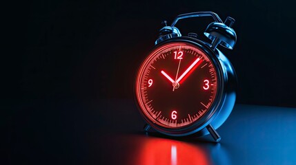 Glowing alarm clock with red lights in a dark setting