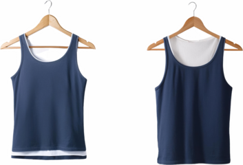 Blue Double Layer Tank Top on Wooden Hanger Clothing Apparel Fashion