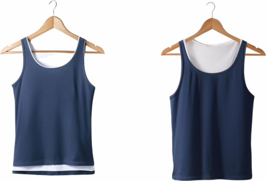 Blue Double Layer Tank Top on Wooden Hanger Clothing Apparel Fashion