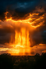 Fototapeta premium Fiery Sunset Rain: Dramatic Cloud Illustration
