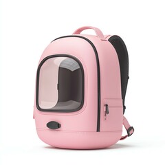 Fototapeta premium A stylish pink backpack with a transparent compartment for pets or personal items.