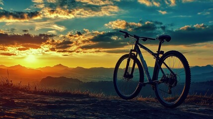Fototapeta premium Sunset Mountain Bike Ride: Serene Landscape