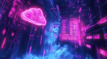Fototapeta premium Neon Cloud Technology in Futuristic Environment