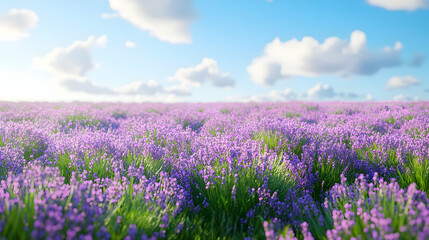 Naklejka premium Purple Flower Field with Cloudy Sky 3D Illustration