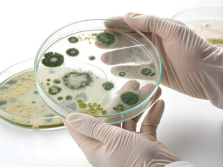 Hands holding a petri dish with a mold sample.
