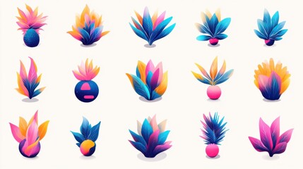 Obraz premium Vibrant Abstract Plant Illustrations Collection