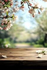 Spring Blossoms Wooden Table Background