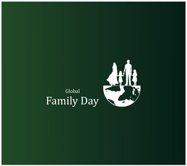 Creative Banner Design for Global Family Day. Global Family Day with world globe background. World Family Day with Father, Mother, Daughter and Son. Family illustration with world, vector illustration