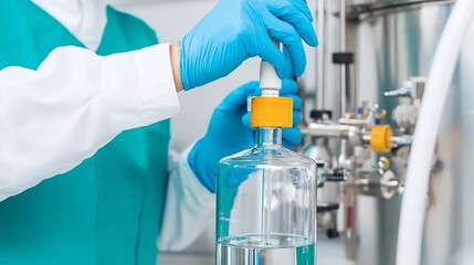 Fototapeta premium Image of a modern high tech laboratory setting with various scientific equipment and apparatus being used by lab technicians and researchers as they conduct experiments and analyze samples