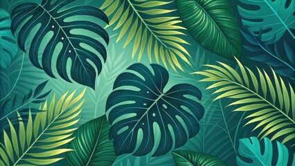 Lush tropical leaves pattern in vibrant green hues