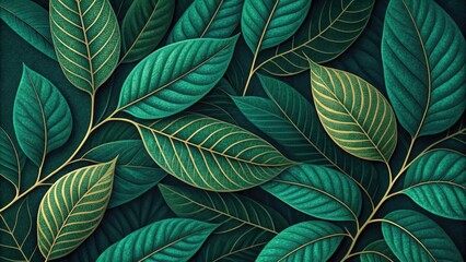 Fototapeta premium Lush green leaves with intricate golden veins