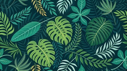 Vibrant tropical leaf patterns on a dark background
