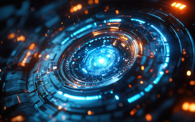 Fototapeta premium Futuristic technology with glowing blue elements and intricate patterns creates mesmerizing visual experience. This digital artwork showcases advanced energy concepts and innovation