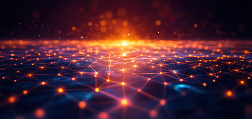 Obraz premium Abstract digital landscape with glowing connections and nodes, representing Internet of Things and interconnected networks, creating sense of depth and innovation