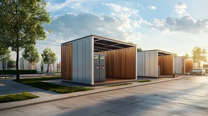 Sustainable Urban Energy Solutions Rooftop Solar Panels and Compact Battery Storage Units Represent the Future of Eco Friendly Power and Infrastructure in Modern Cities