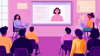 Virtual Mental Health Workshop for Remote Employees A Wellness Coach Leads an Online Session to Promote Wellbeing Mindfulness and Productivity in the Workplace