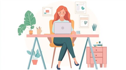 Fototapeta premium Wellness Coach Conducting Virtual Mental Health Workshop for Remote Employees During Video Call Session Online Counseling Mindfulness Training for Freelancers and Entrepreneurs