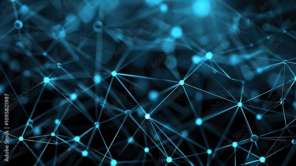 Poster abstract image depicting a network of interconnected nodes and links, symbolizing digital communicat