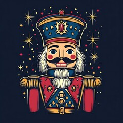 A colorful nutcracker figure adorned with stars and patterns, representing holiday cheer.