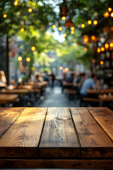 Wooden Table Outdoor Cafe Background Illustration