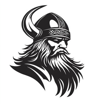 recommend clip art: Viking head with beard and helmet, vector black monochrome silhouette on a white background.