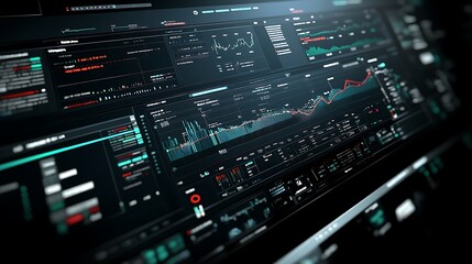 A digital dashboard displaying data analytics and financial trends.