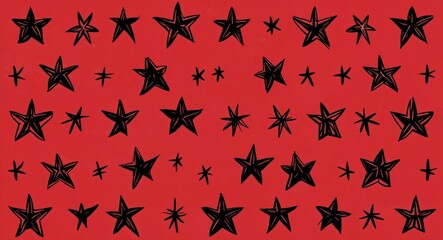 Black Star pattern hand drawn design on Red background illustration