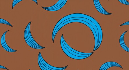 Naklejka premium Blue Crescent pattern hand drawn design on Brown background illustration