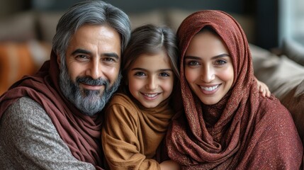 Happy Muslim Family Portrait: A heartwarming image of a loving family, embracing togetherness and joy.