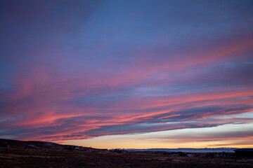 Colorful clouds at Wyoming prairie sunset 