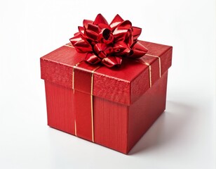 A beautifully wrapped Red gift box with a shiny metallic bow, perfect for various celebrations and gift-giving occasions, conveying elegance and joy.